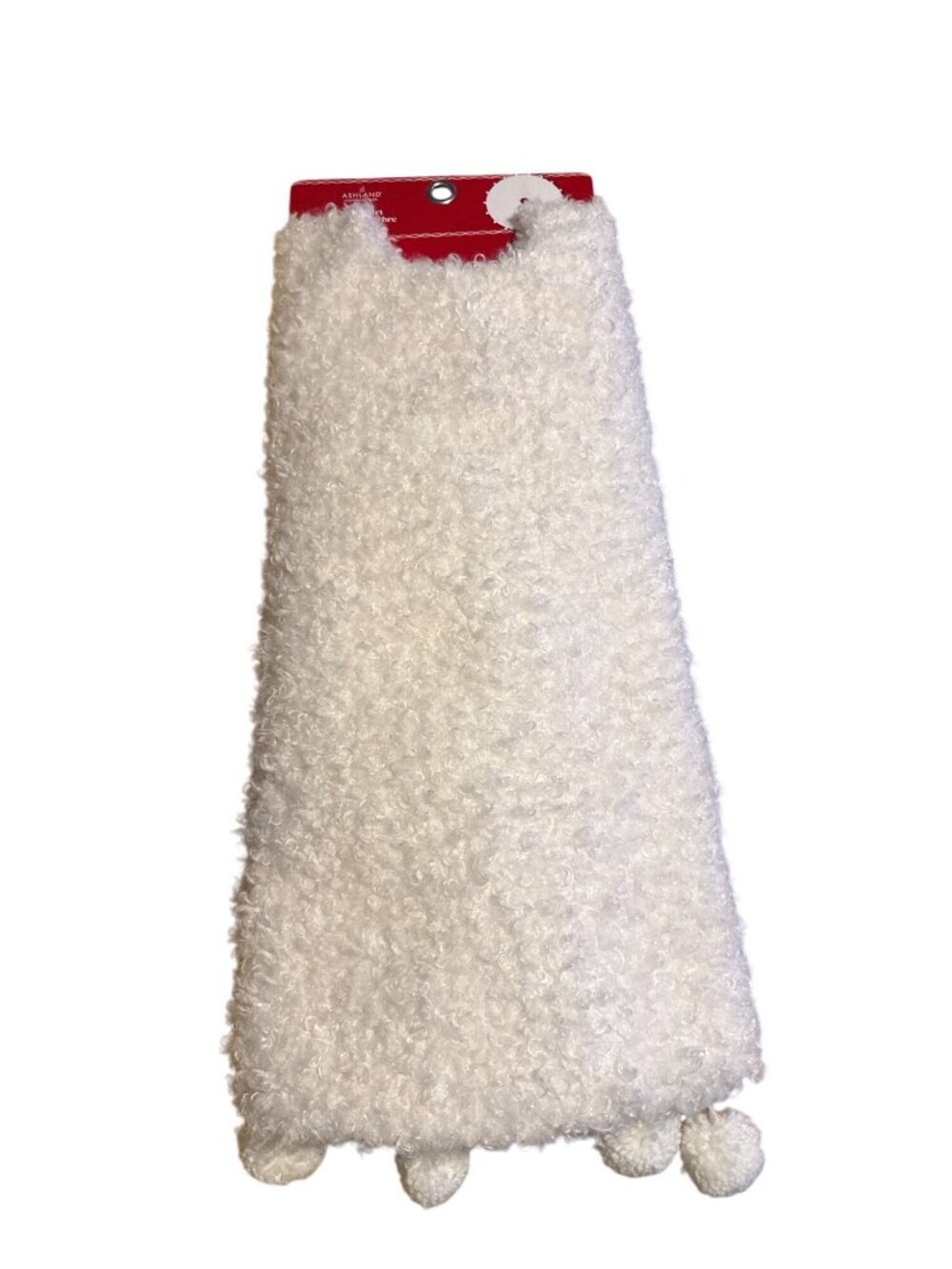 Ashland White Faux Fur Tree Skirt With Pom-Pom Edge 4ft Diameter Christmas Décor